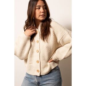 Wol Hide Box Bomber Alpaca Wool Blend Cardigan in Bone S/M